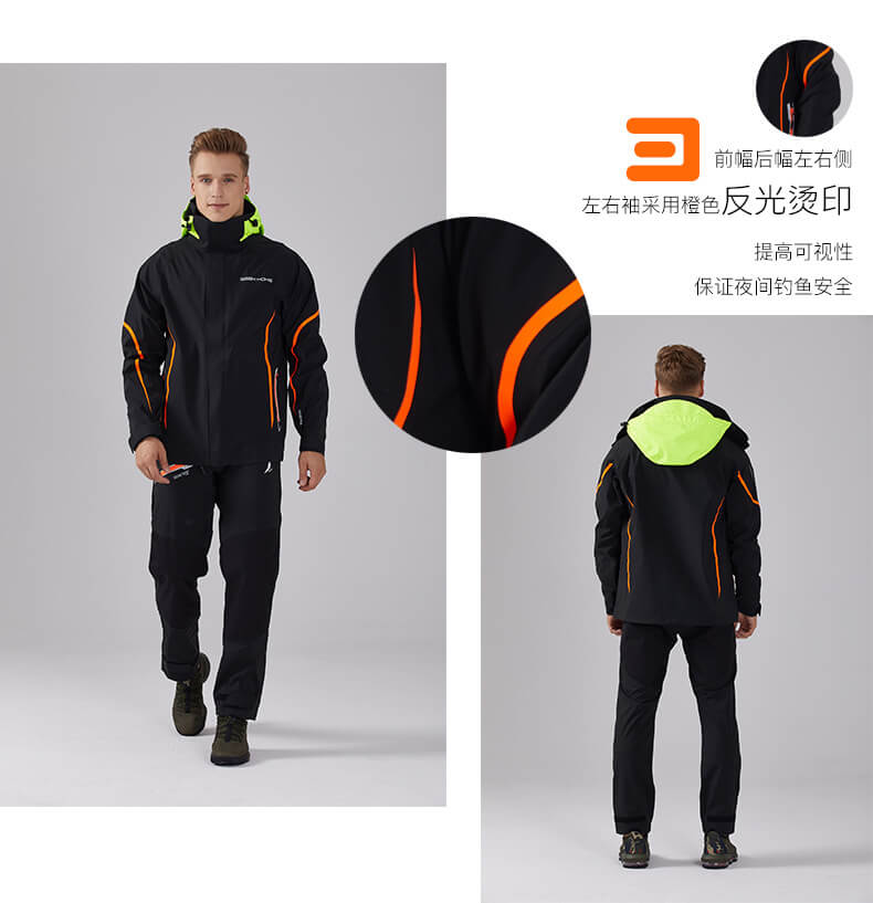 左右袖采用橙色反光(guāng)燙印