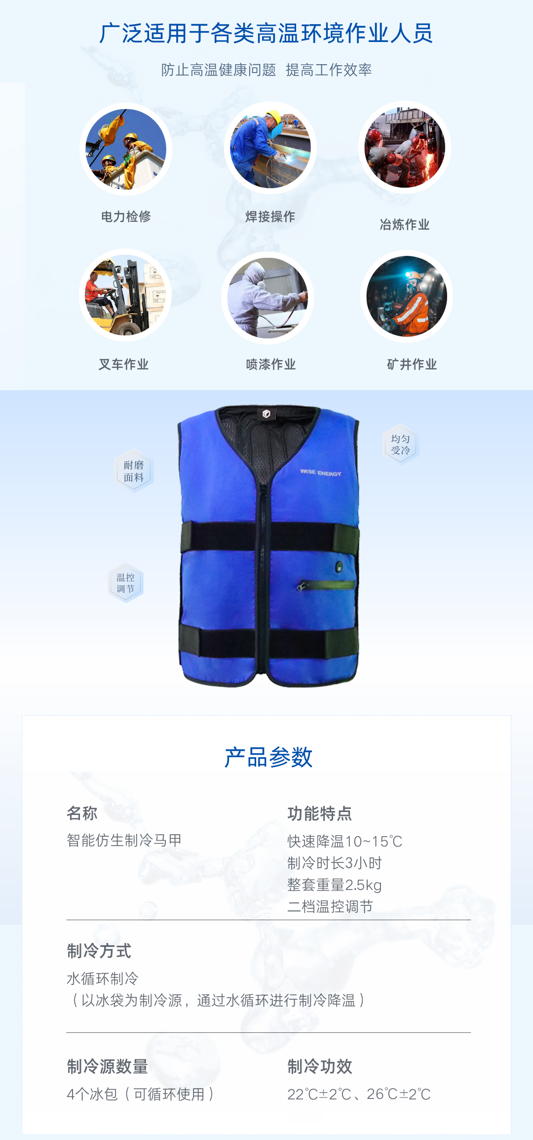 廣泛應用于各類高溫環境作(zuò)業人(rén)員(yuán)降溫使用