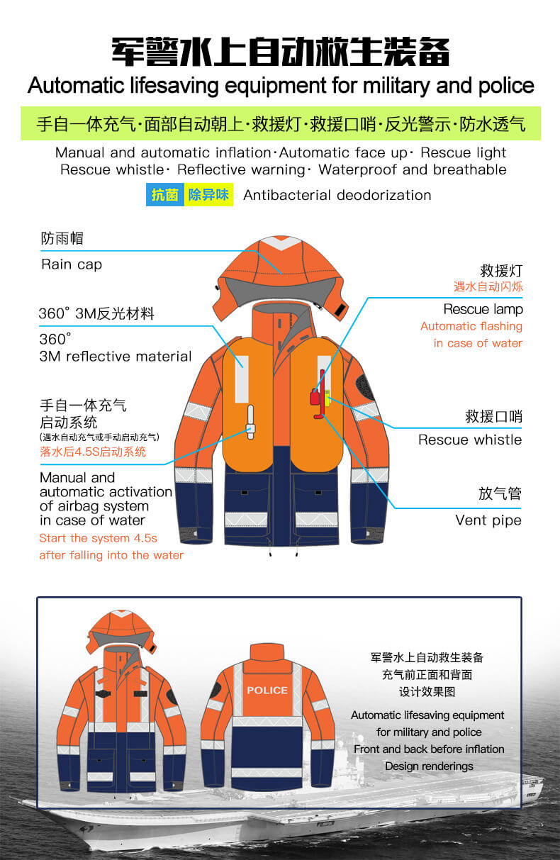 軍警水上(shàng)自(zì)動救生衣服裝備