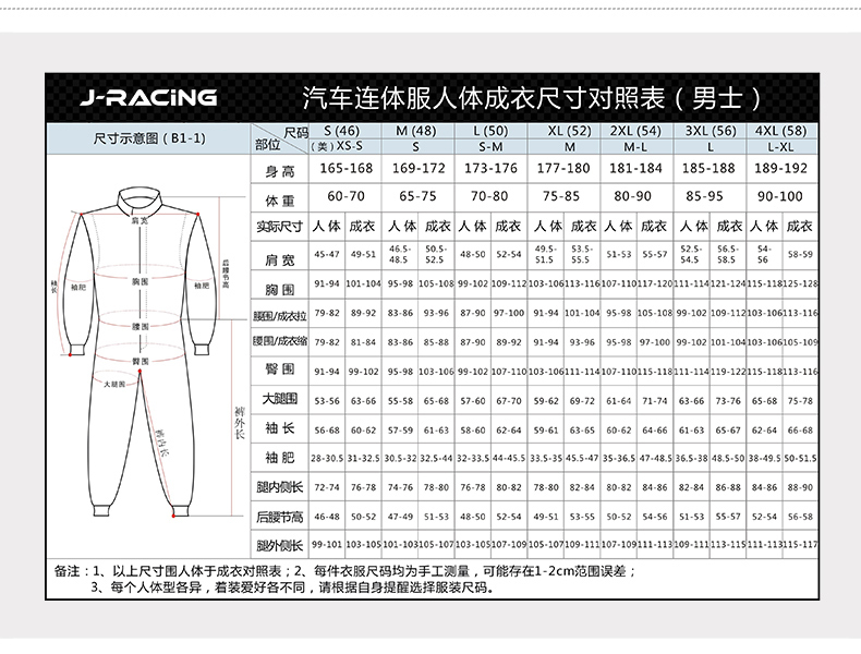 男(nán)士賽車服尺寸